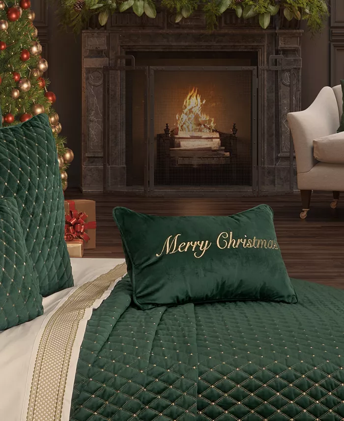 J Queen New York Merry Christmas Embellished Decorative Pillow， 11