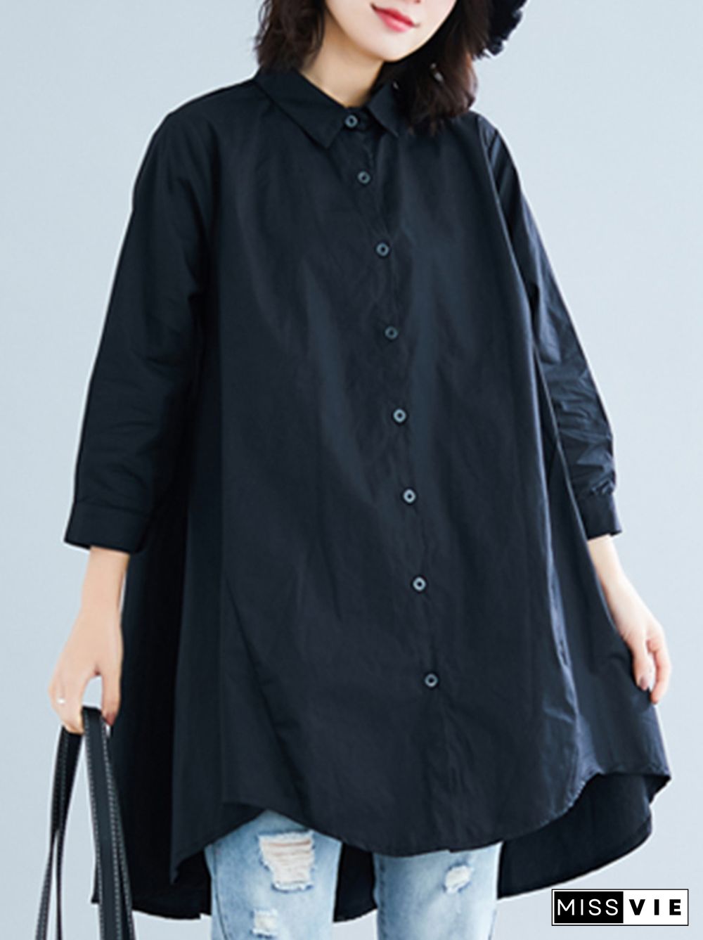 Original Irregularity Solid Blouses&Shirts