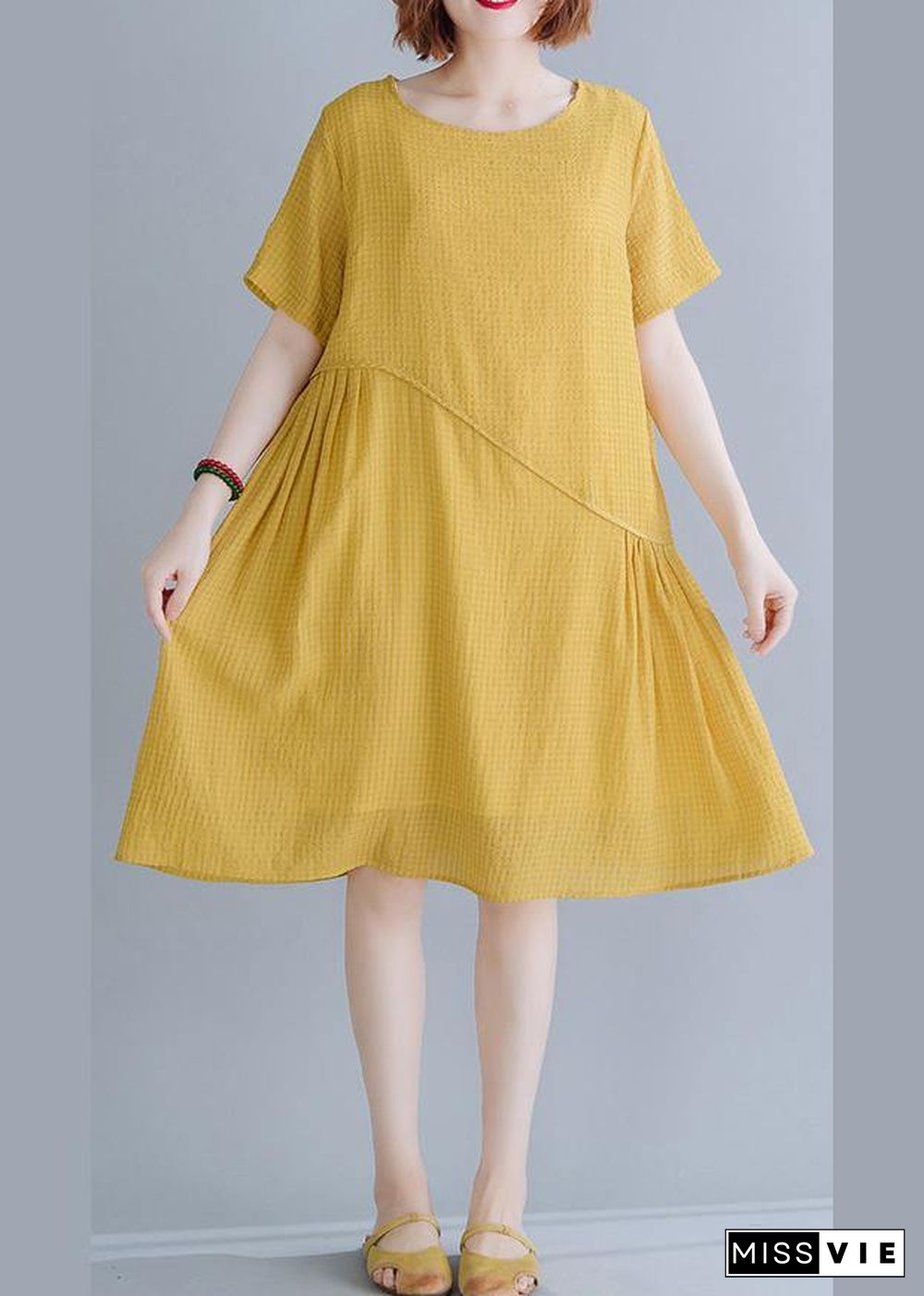 Plus Size Yellow asymmetrical design Maxi Summer Chiffon Dress