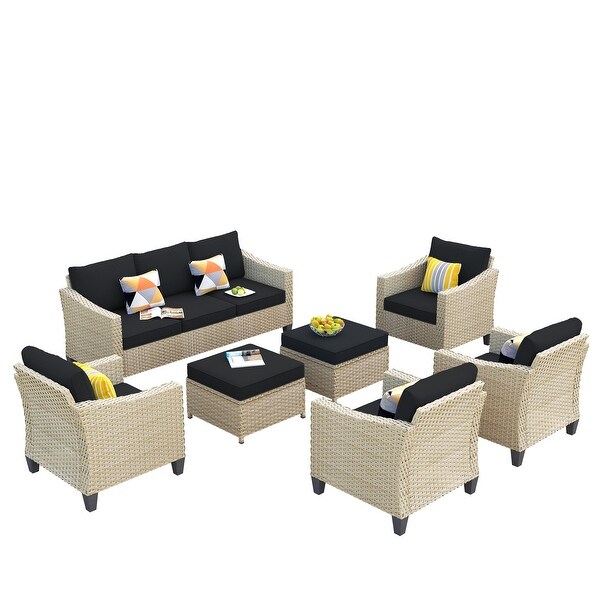 XIZZI Patio Furniture 7Piece Outdoor Wicker Conversation Set with Ottomans