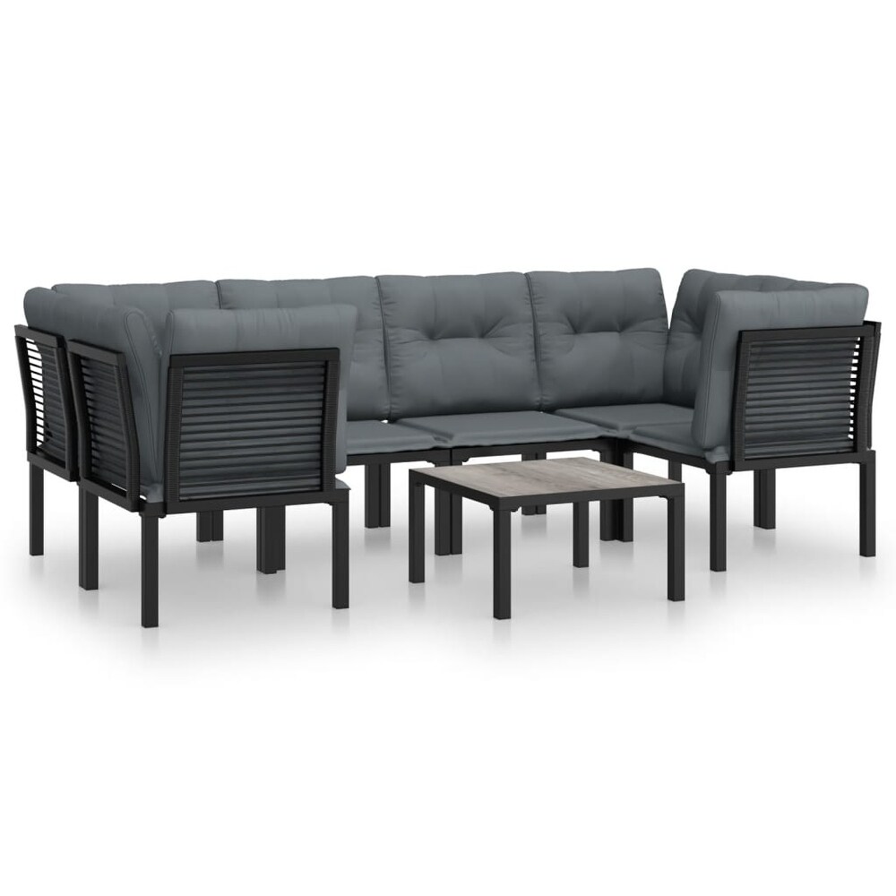 vidaXL 6 Piece Patio Lounge Set Black and Gray Poly Rattan