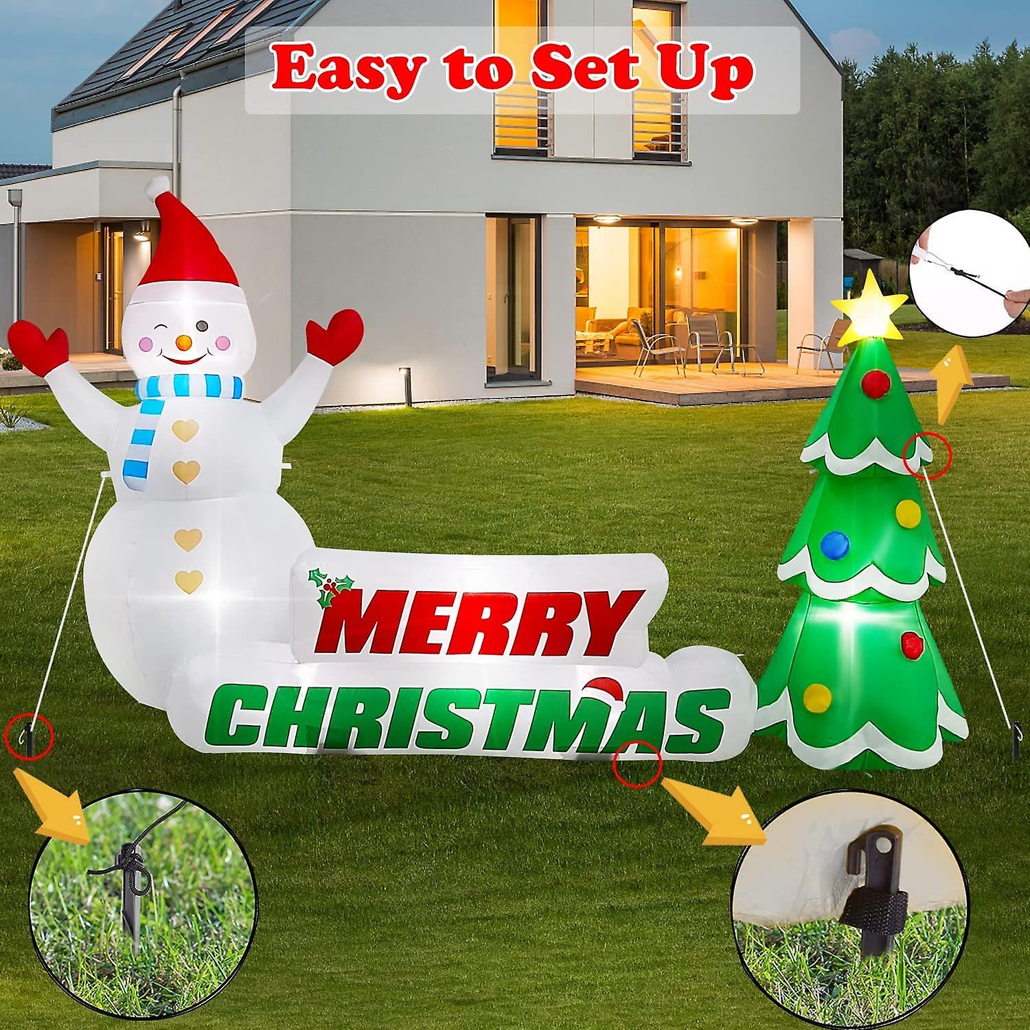 9.4ft Merry Christmas Inflatables Decorations， Outdoor Christmas Inflatable Tree Snowman Banner Creative Christmas Blow Ups Yard Decoration For Holida