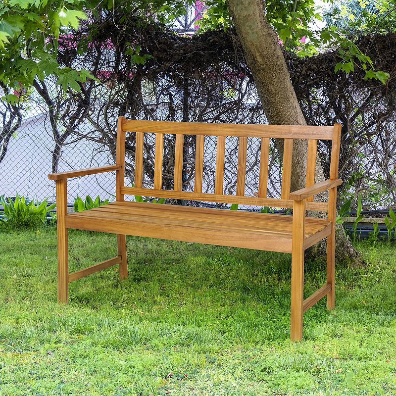 2-Person Outdoor Acacia Wood Bench with Backrest