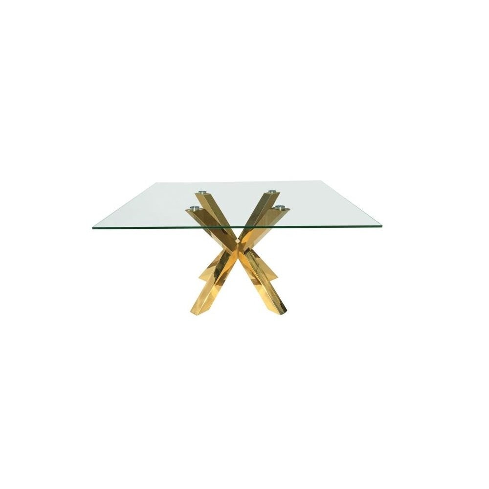 Clear Glass Top Dining Table with X Cross Medal Base