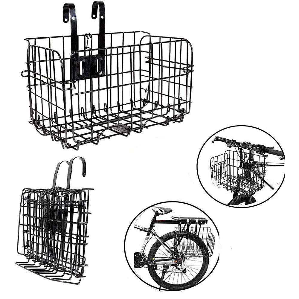 JahyShow Bicycle Bike Basket Detachable Folding Metal Wire Handlebar Storage Carrier For Front Rear