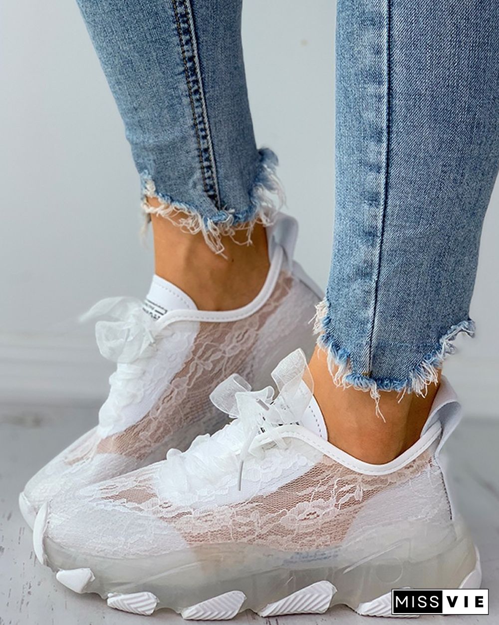 Lace-up Crochet Lace Muffin Sneakers