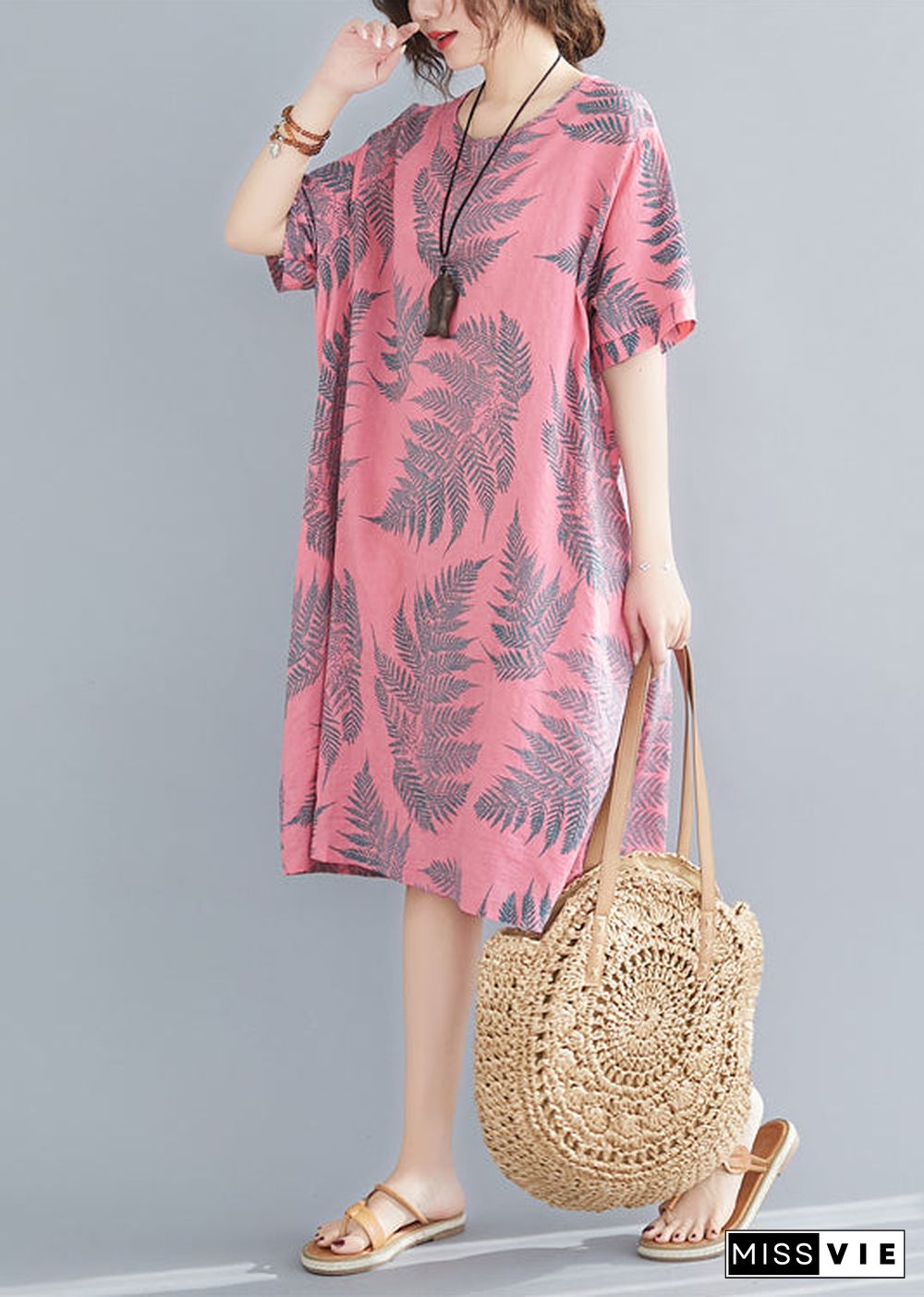 Plus Size Rose Oversized Print Cotton Holiday Dress Summer