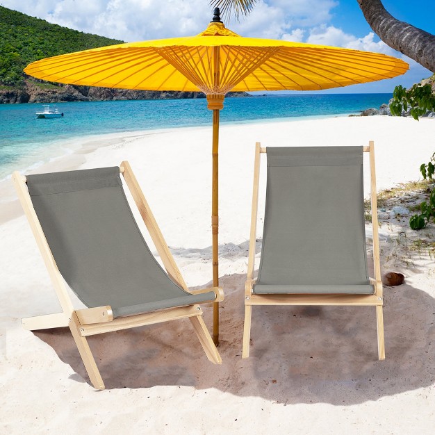 Costway Foldable Wood Beach Sling Chair 3 position Adjustable Beech Chair W free Cushion