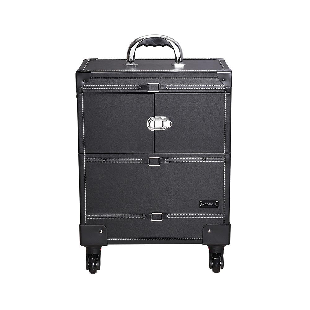 Byootique Rolling Makeup Lockable Train Case w/ 4-Wheel Mirror Black