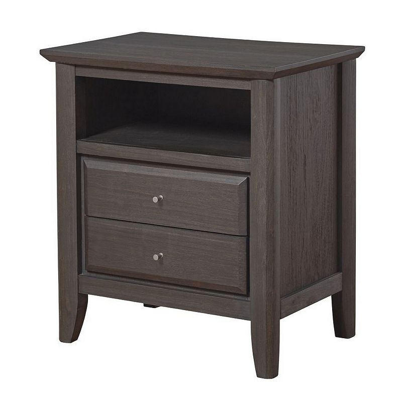 Wooden Nightstand with Two Drawers and One Shelf， Gray