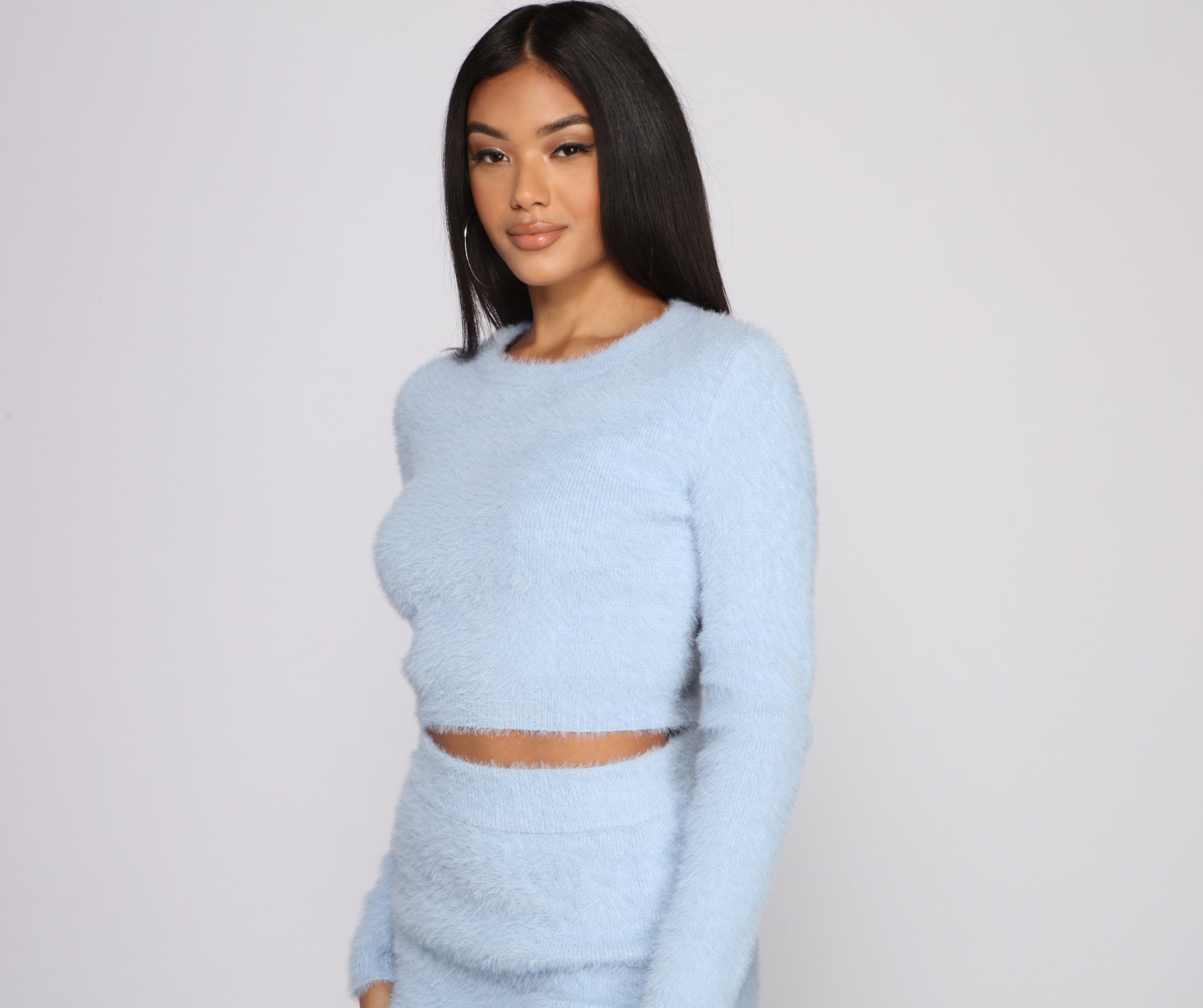 Eyelash Knit Crew Neck Crop Top