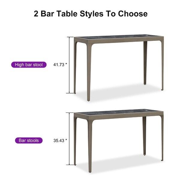 PURPLE LEAF Patio Outdoor Bar Table Rectangle Aluminum Dining Table，Coffee Kitchen Breakfast Outdoor Bar Table