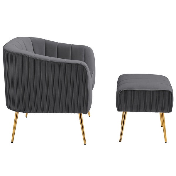 Modern Velvet Barrel Arm Accent Chair with Ottoman