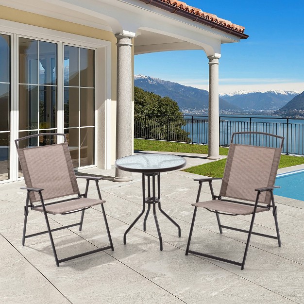 3pc Outdoor Dining Furniture Patio Bistro Set With 2 Folding Chairs amp Round Table crestlive Products