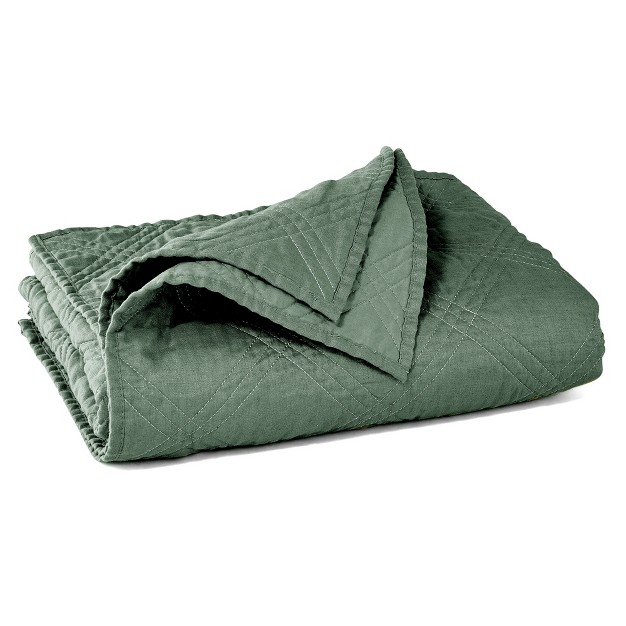 Washed Linen Green Forest Quilted Throw Levtex Home