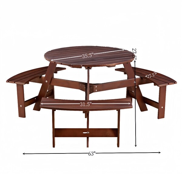 Outdoor Round Picnic Table with 3 Builtin Benches and Umbrella Hole