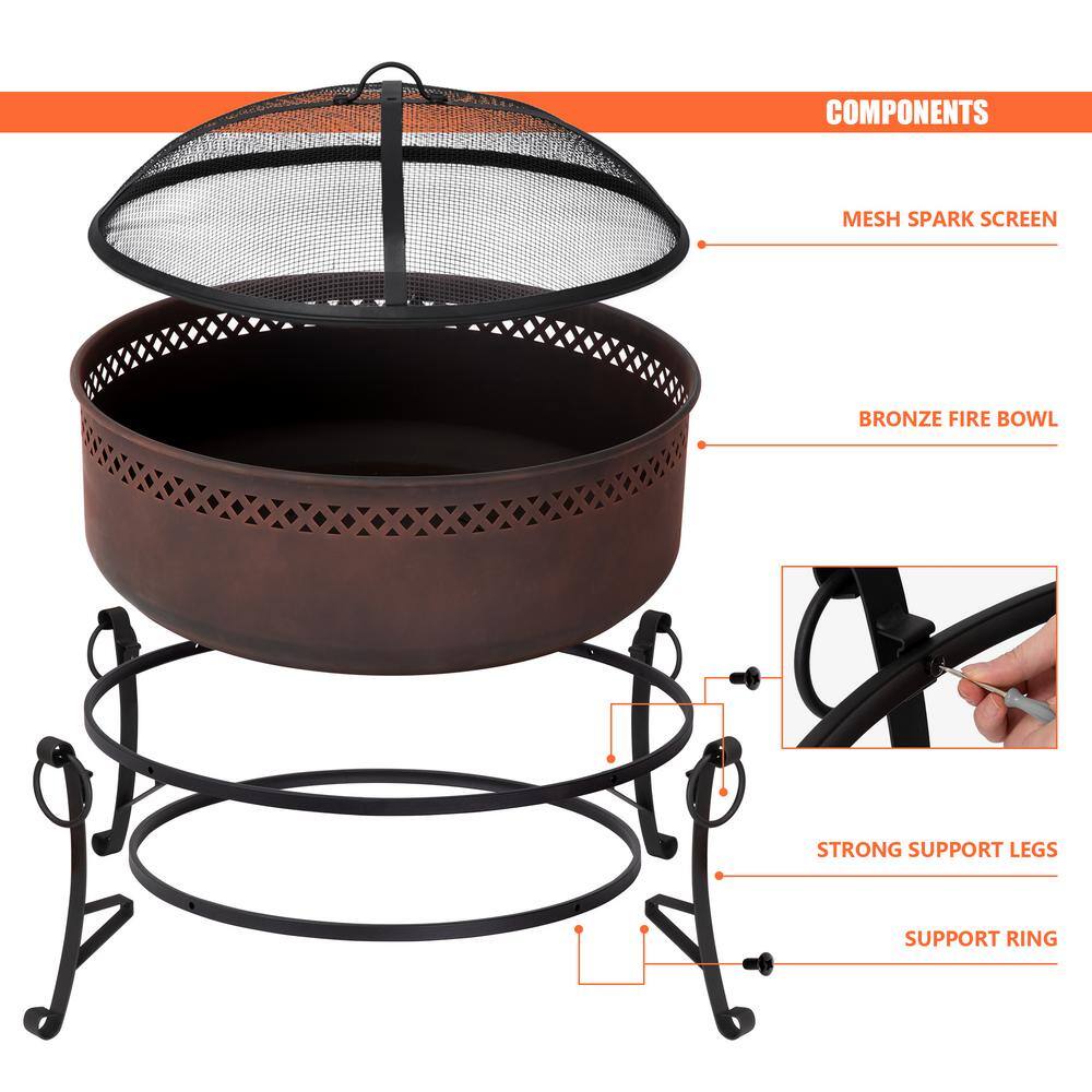 Atesun Outdoor Patio Fire Pit with Mesh Spark Screen 34