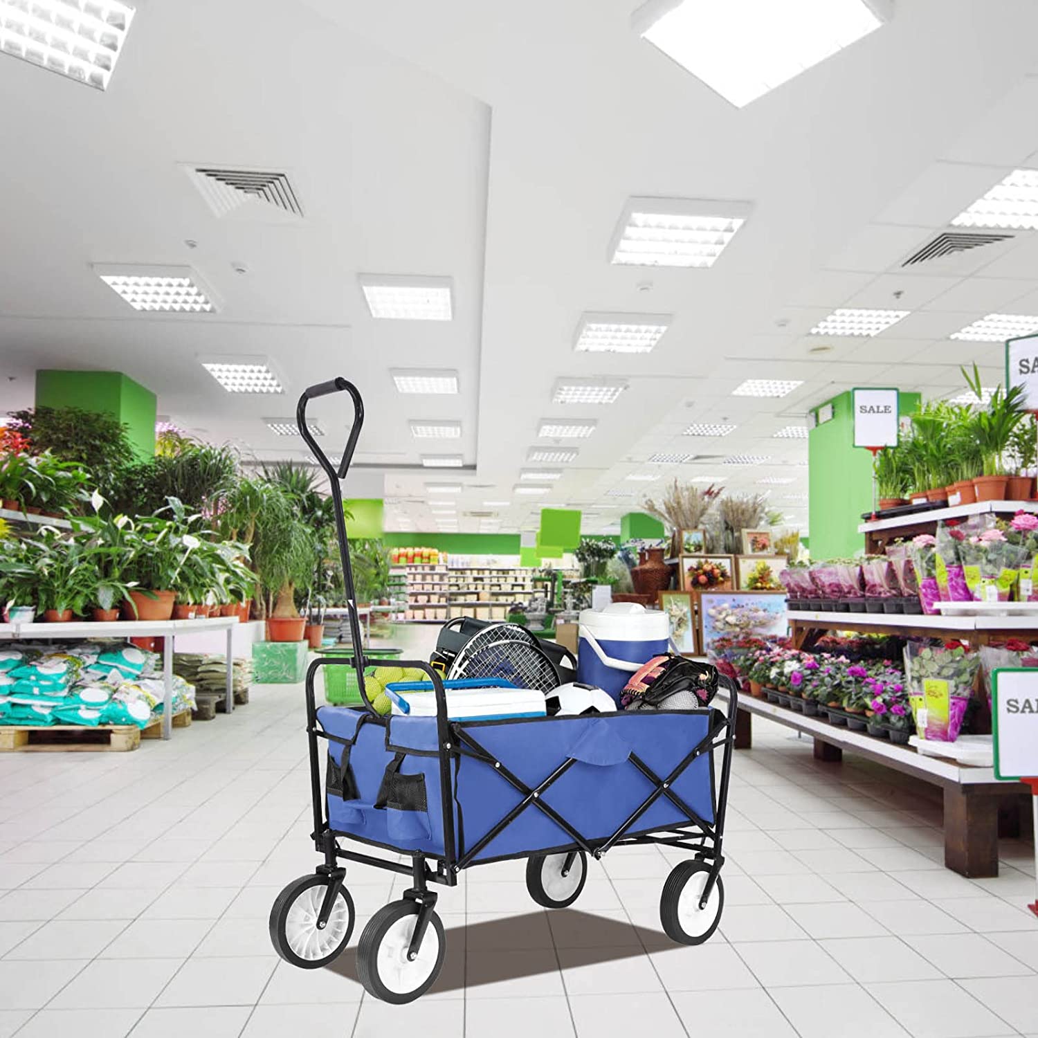 Increkid Collapsible Utility Wagon Folding Garden Cart with Cup Holder