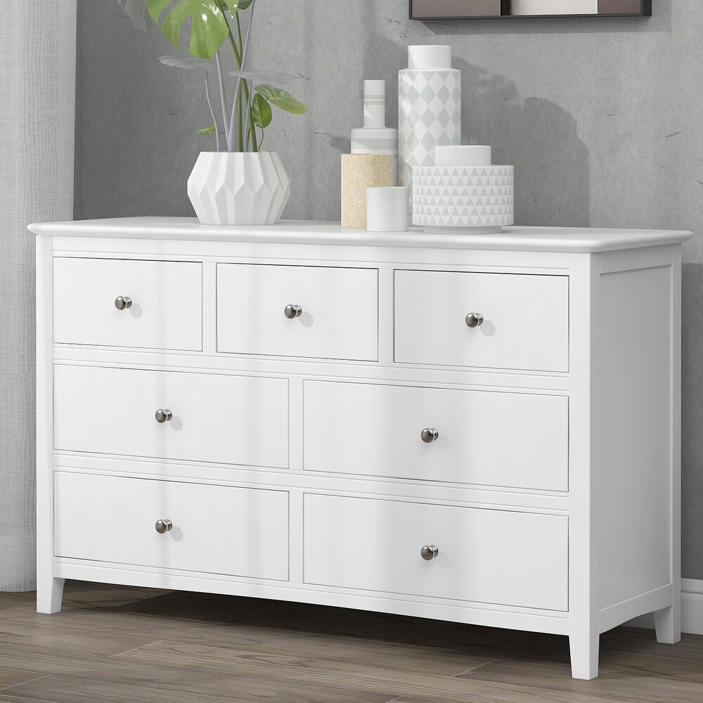 7 / 5 Drawers Solid Wood Dresser in White