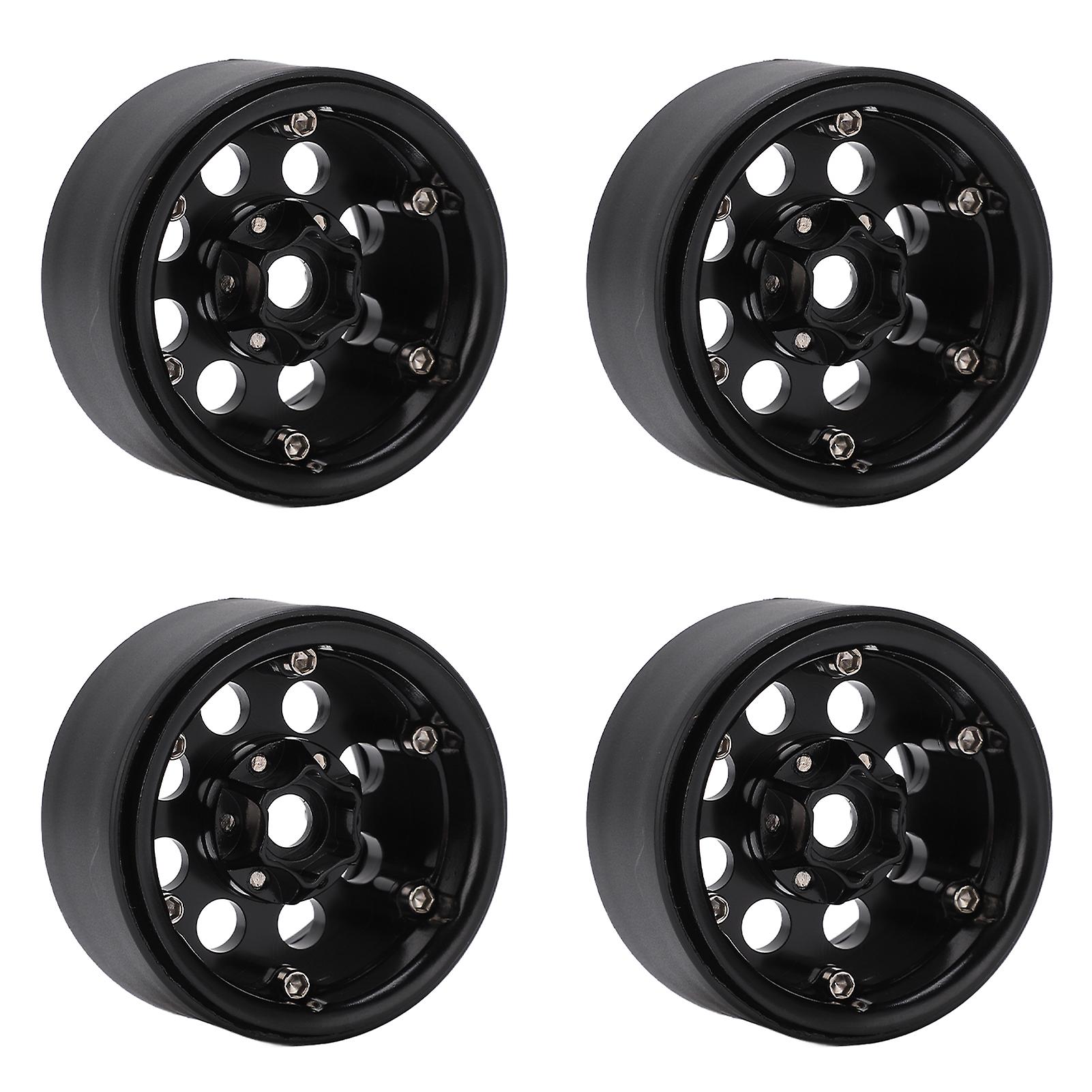 4pcs 1.9 Inch Rc Metal Beadlock 8 Round Hole Wheel Rim Hubs For Axial Scx10 90046 Rc 1/10 Carblack