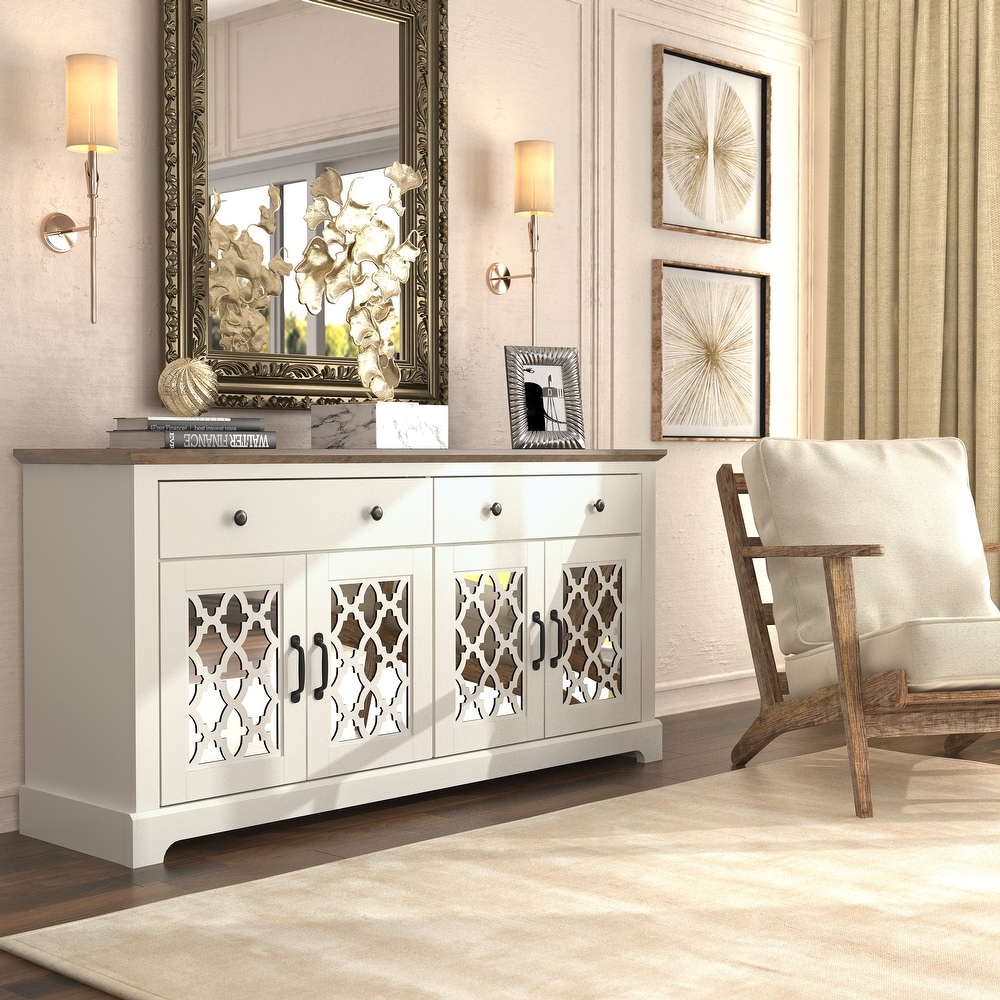 Heron Wood 59.1in. 4 Door Wide Sideboard with Adjustable Shelves and Drawers   59.1\