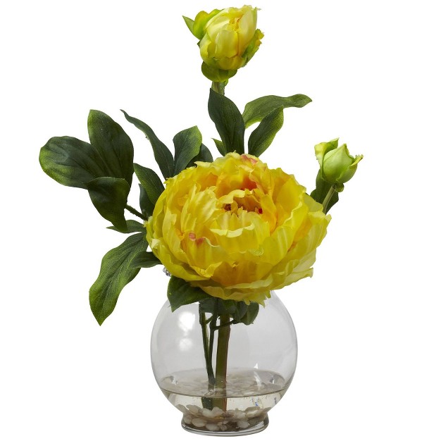 Nearly Natural 13 5 in Peony With Fluted Vase Silk Flower Arrangement