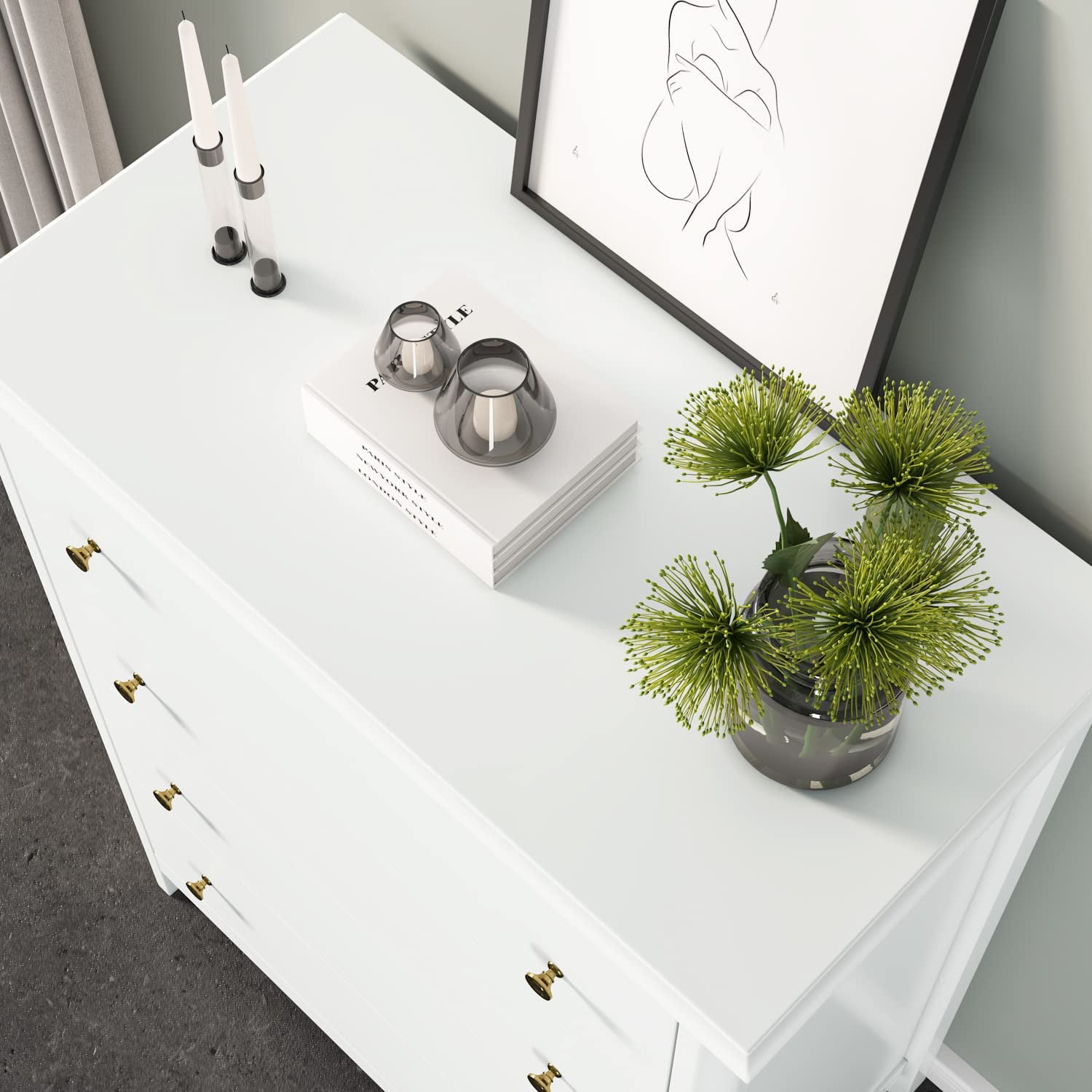 Vebreda Modern Drawer Dresser 4 Drawer Chest, White