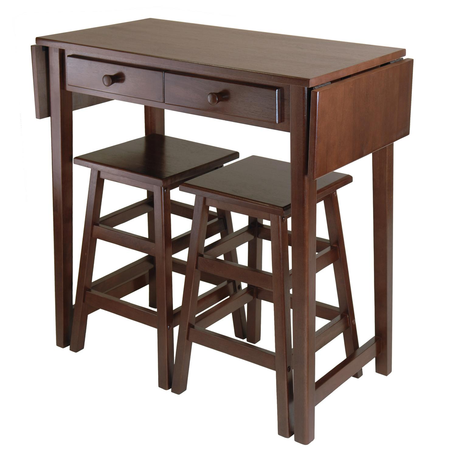 Winsome Wood Mercer 3-Pc Set， Drop Leaf Island and 2 Stools， Cappuccino Finish