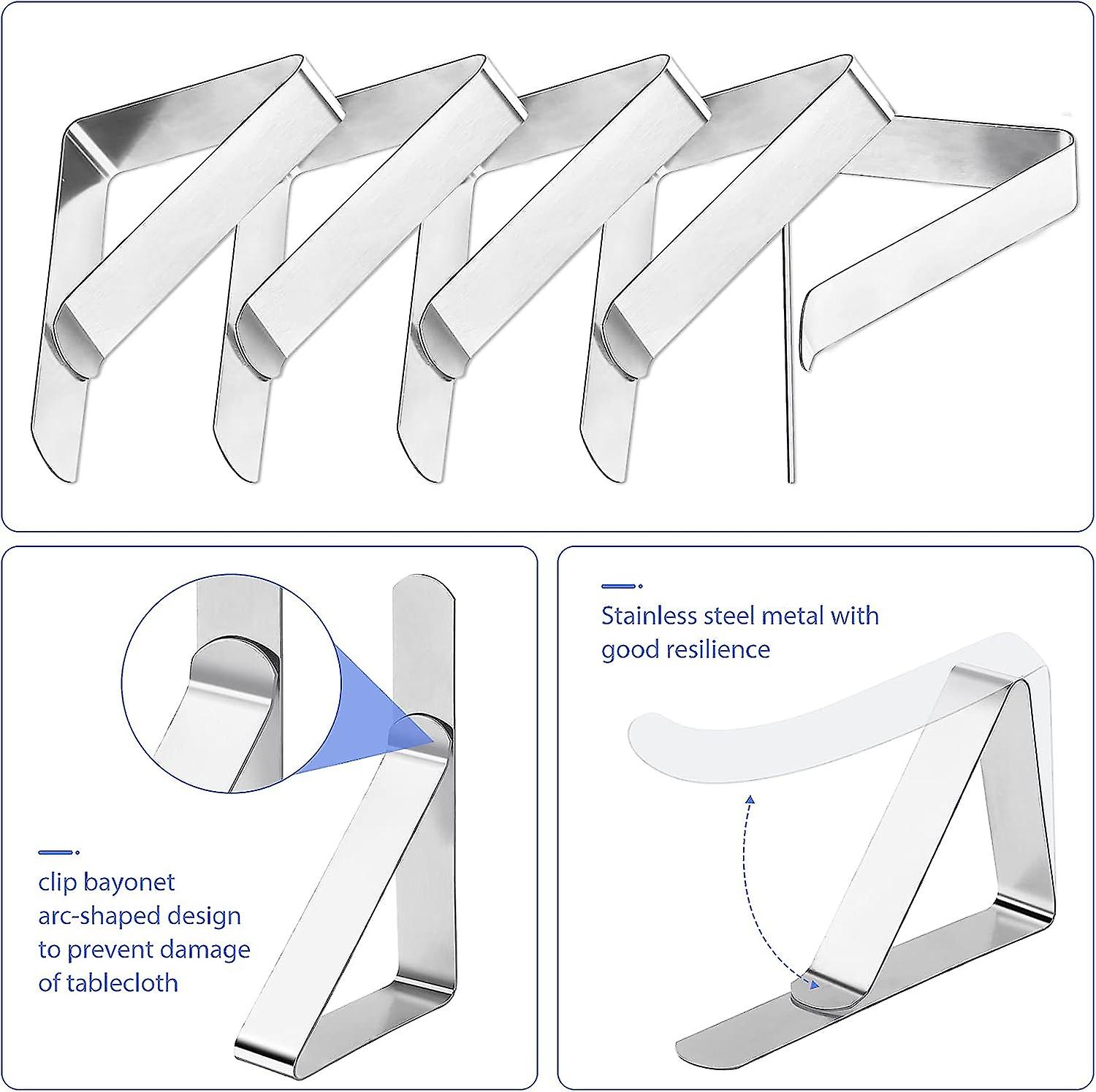 24 Piece Tablecloth Clips， Stainless Steel Table Cover Clips For Indoor And Outdoor Use， Adjustable Tablecloth Clips， Picnics， Weddings， Barbecues， Di