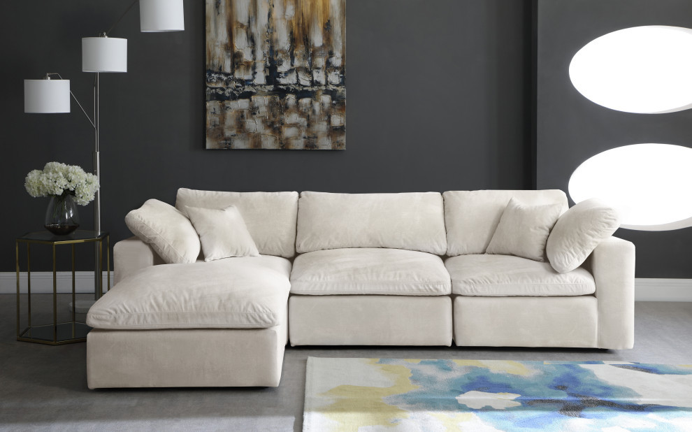 Cozy Velvet Upholstered Comfort L Shaped Modular Sectional   Transitional   Sectional Sofas   by Meridian Furniture  Houzz