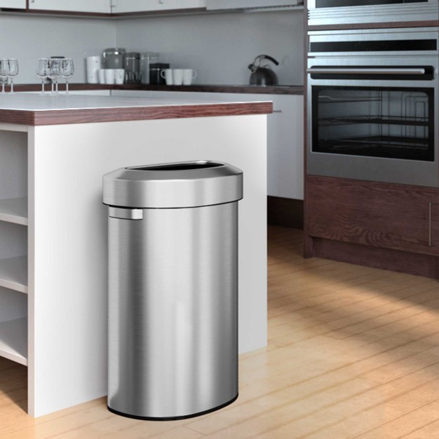 Itouchless Open Top Kitchen Trash Can 23 Gallon Semi round Silver Stainless Steel