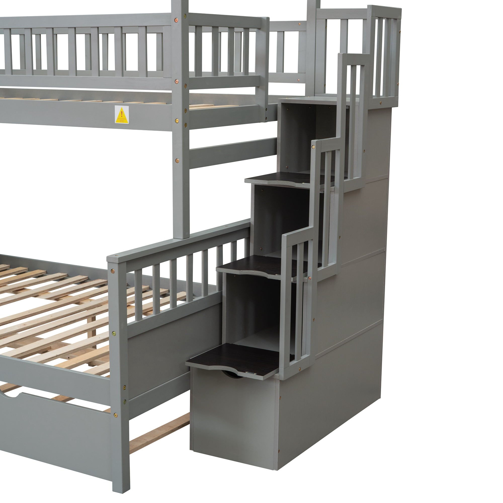 EUROCO Twin over Full House Bunk Bed with Trundle for Kids, Gray