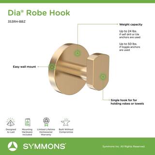 Symmons Dia Wall-Mounted Bathroom Robe Hook in Brushed Bronze 353RH-BBZ