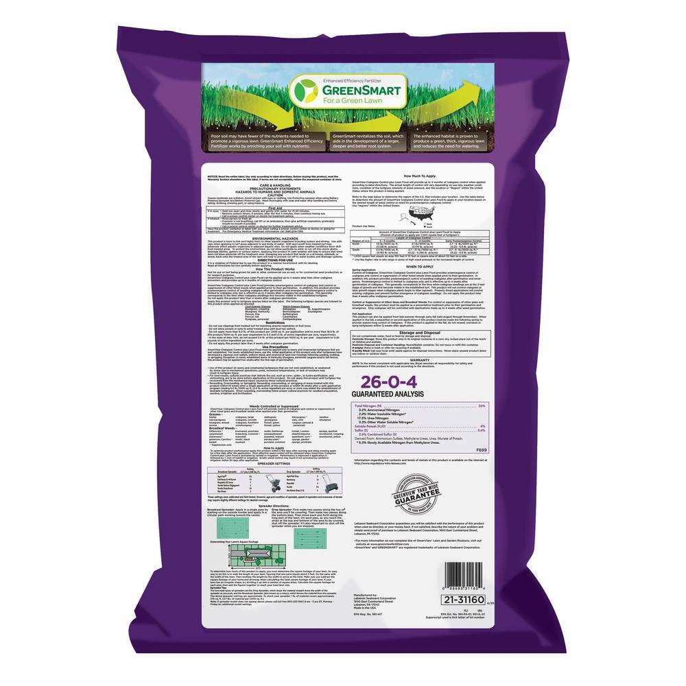 GreenView 40.5 lbs. Crabgrass Control Plus Lawn Food Covers 15000 sq. ft. (26-0-4) 2131179