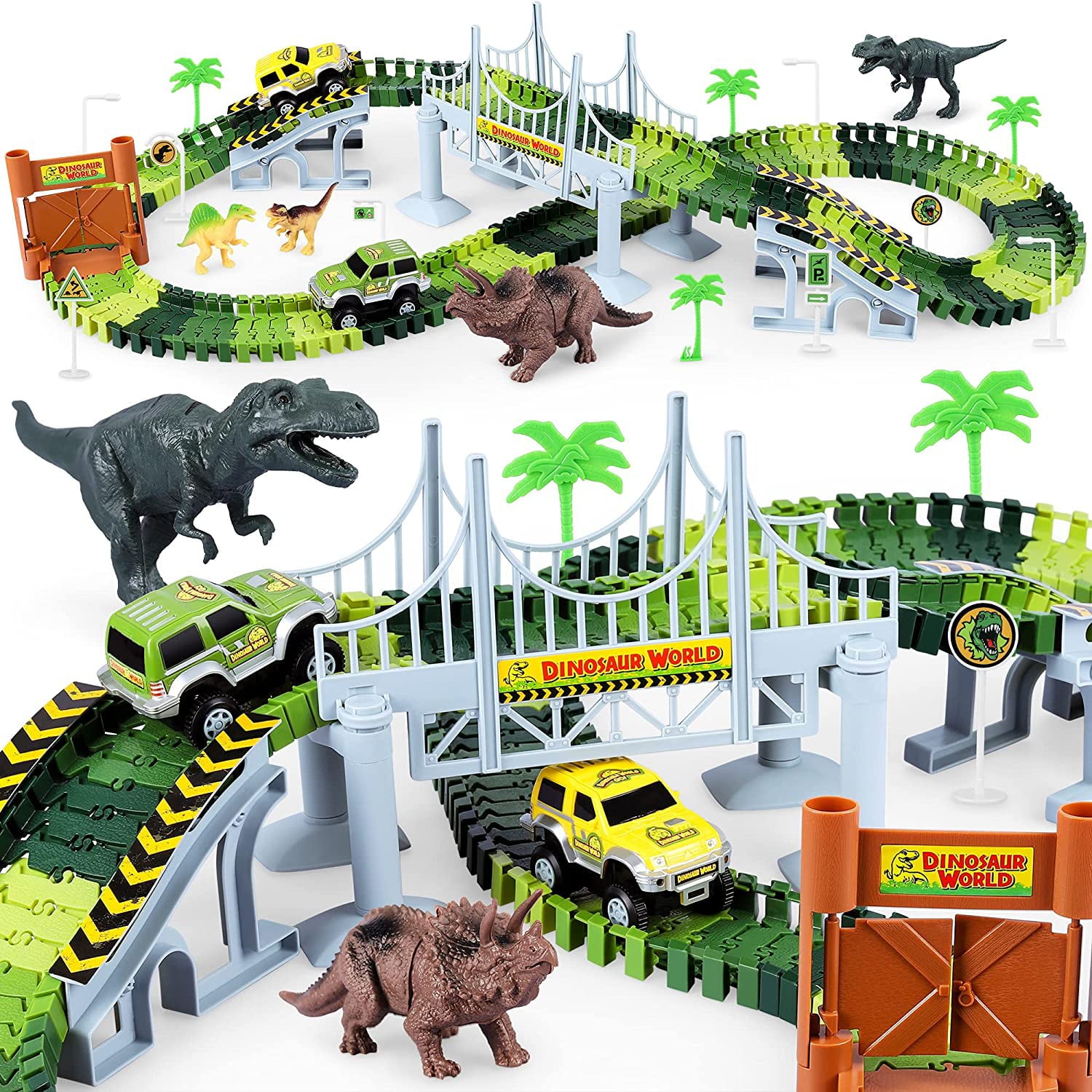 Dinosaur Toys Race Car Track STEM Vehicle Playsets Dinosaur World Road Toys for boys 3-6 Years Best Gift