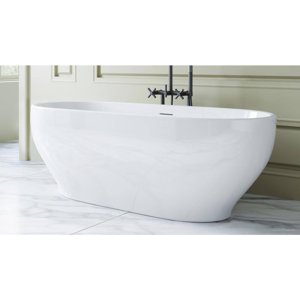 PELHAM  WHITE W-I-D-E Series Palisades 67 in. Acrylic Oval Freestanding Bathtub in White Floor-Mount Faucet in Matte Black PW9562079X-MB