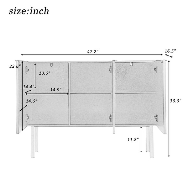 Living Room Dining Room Sideboard with 3 Doors and Handles