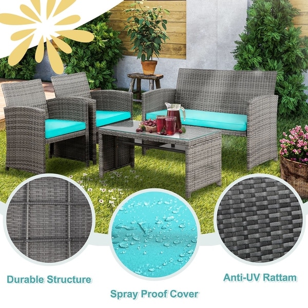 4 Pieces Outdoor Patio Furniture Sets Conversation Sets Rattan Chair