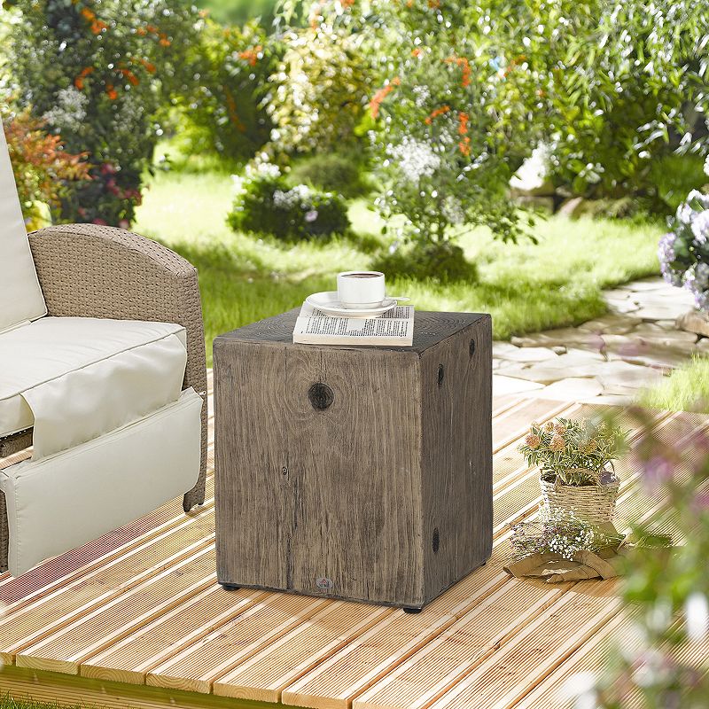 HOMCOM Decorative Side Table with Square Tabletop， Rustic End Table with Wood Grain Finish， for Indoors and Outdoors， Grey