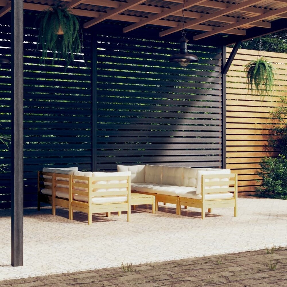 vidaXL Solid Pinewood Patio Lounge Set 8 Piece with Cushions Multi Colors