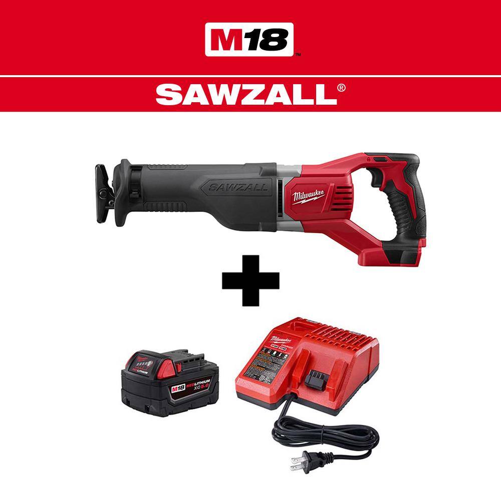 MW M18 18V Lithium-Ion Cordless SAWZALL Reciprocating Saw with M18 Starter Kit (1) 5.0Ah Battery and Charger 2621-20-48-59-1850