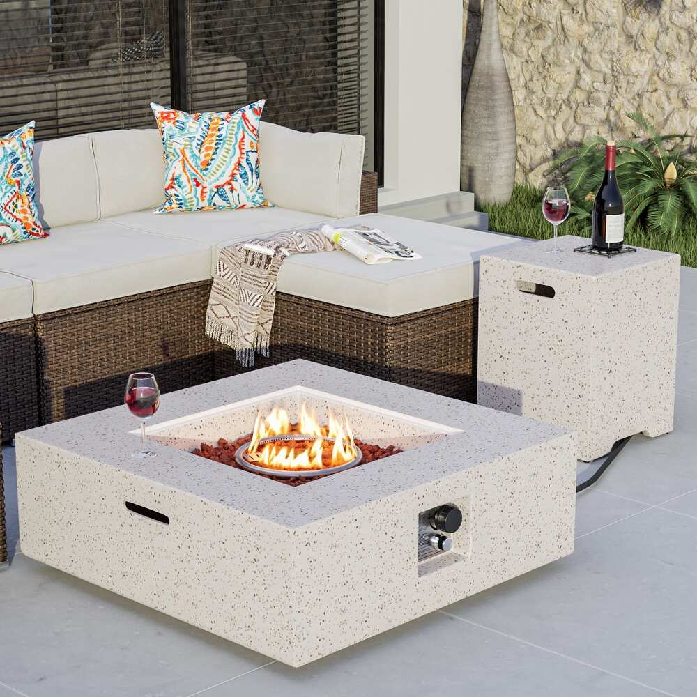 COSIEST 2 Piece Outdoor Square Green Patio Fire Table With Tank Cover