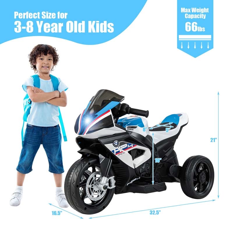 12V Licensed BMW Kids Ride on Motorcycle 3 Wheel Battery Powered Electric Riding Toy Trike with Light & Music