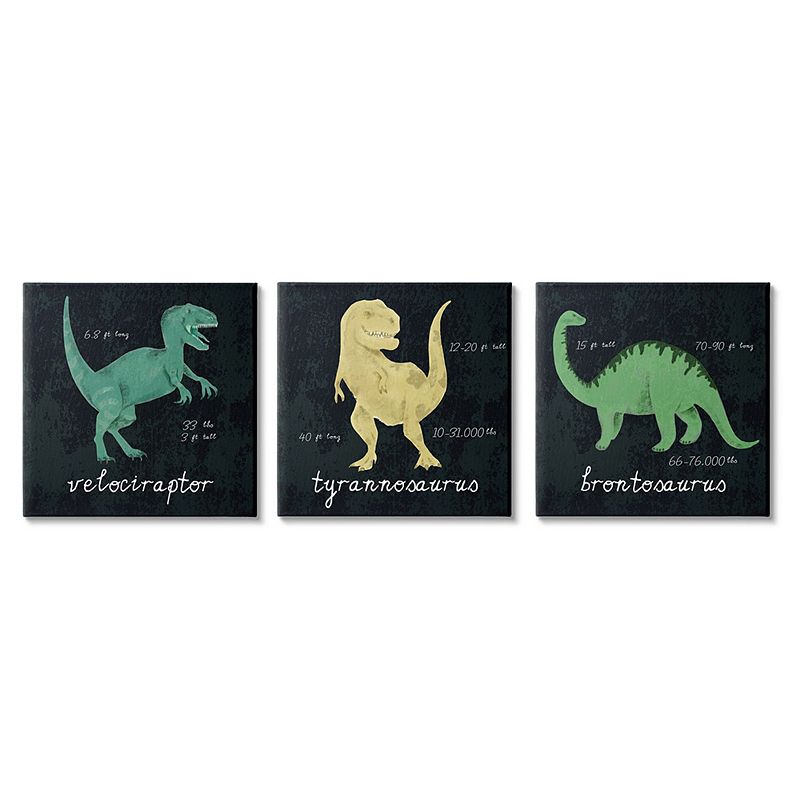 Stupell Home Decor Dinosaur Facts Canvas Wall Art 3-piece Set