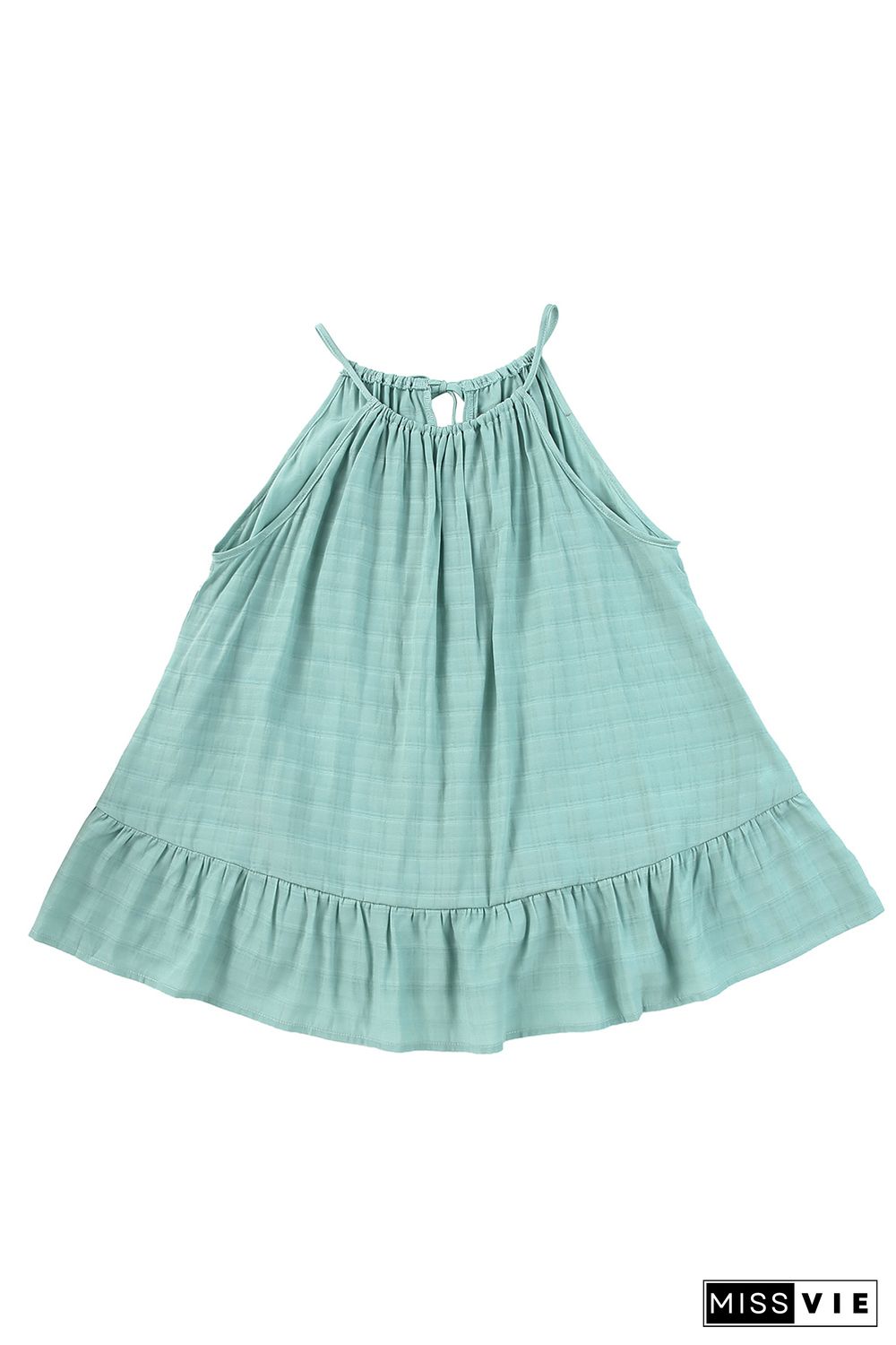 Green Lightweight Ruffle Hem Halter Tank Top