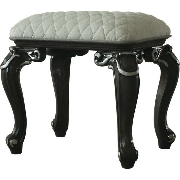 Backless Stool with Cushion Seat and Cabriole Legs， Gray and White