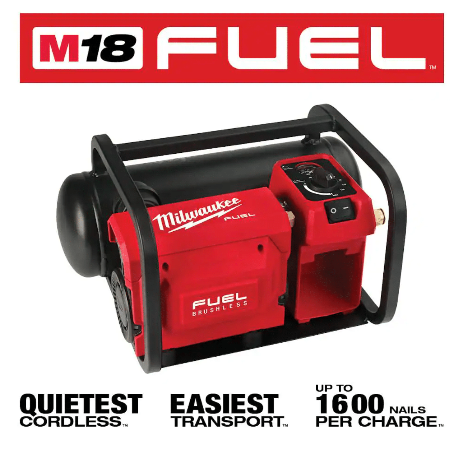 Milwaukee M18 Fuel 18-Volt Lithium-Ion Brushless Cordless 2 Gal. Electric Compact Quiet Compressor， Tool-Only (2840-20)