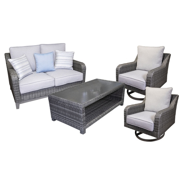 Signature Design by Ashley Elite Park Gray Outdoor Loveseat，Lounge Chairs and Cocktail Table