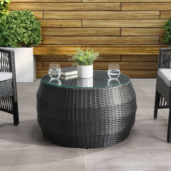 Parksville Black Wicker Rattan Round Coffee Table