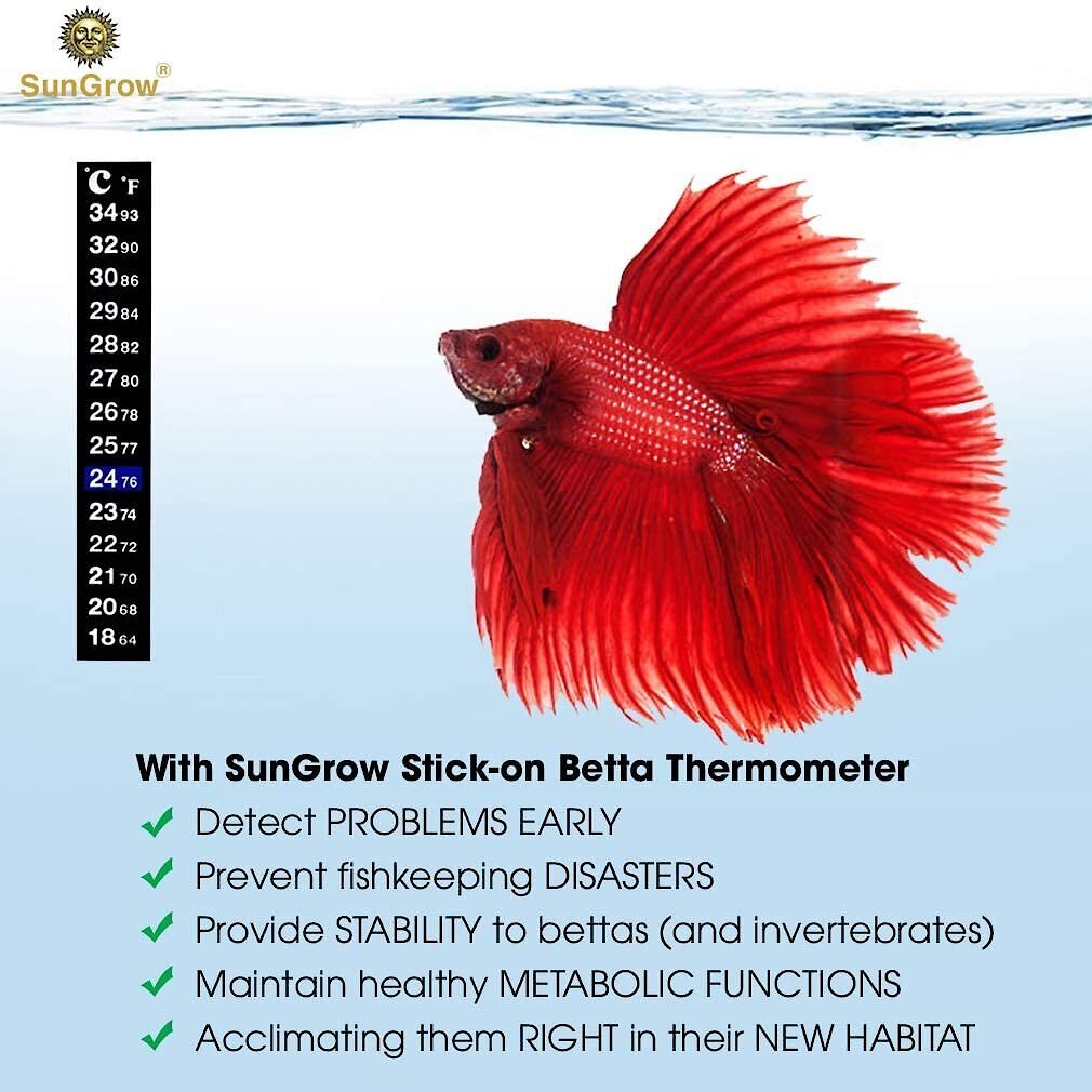 SunGrow Betta Fish Thermometer Sticker， Temperature Strip for Aquarium and Reptiles Tank